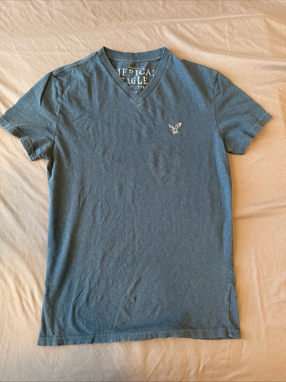 American Eagle Outfitters Men's V-Neck Tee in Dusty Blue
